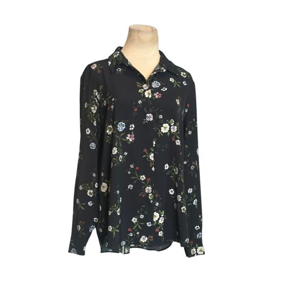 H&M black blue floral long sleeves button shirt size 10 - Picture 11 of 13
